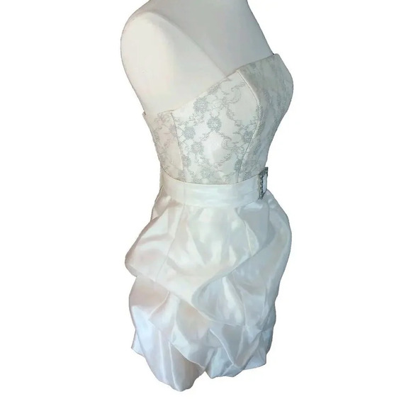 JESSICA McCLINTOCK FOR GUNNE SAX Bubble Dress Sz 5 White Mini Strapless Wedding - Picture 2 of 13